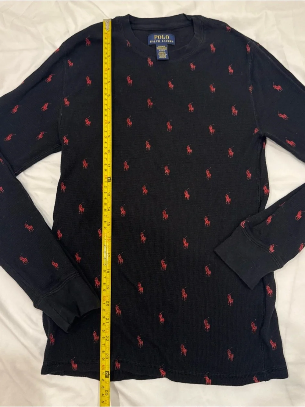 Polo Ralph Lauren All Over Pony Waffle Knit Thermal Sleep Shirt Black Red S